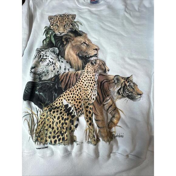 VINTAGE 80s Harlequin NG 1989 Tiger Lion Leopard Crewneck Large  Rock RARE VNTG - Picture 2 of 9